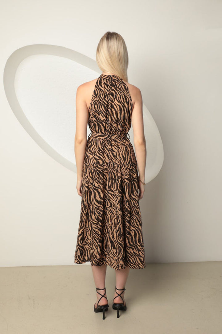 KKT Viscose Fabric Zebra Pattern Women's Dress-Brown - Peachtree City