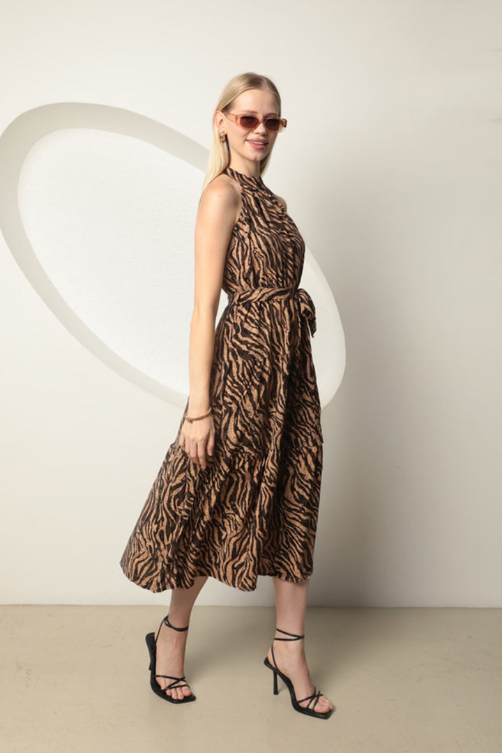 KKT Viscose Fabric Zebra Pattern Women's Dress-Brown - Peachtree City
