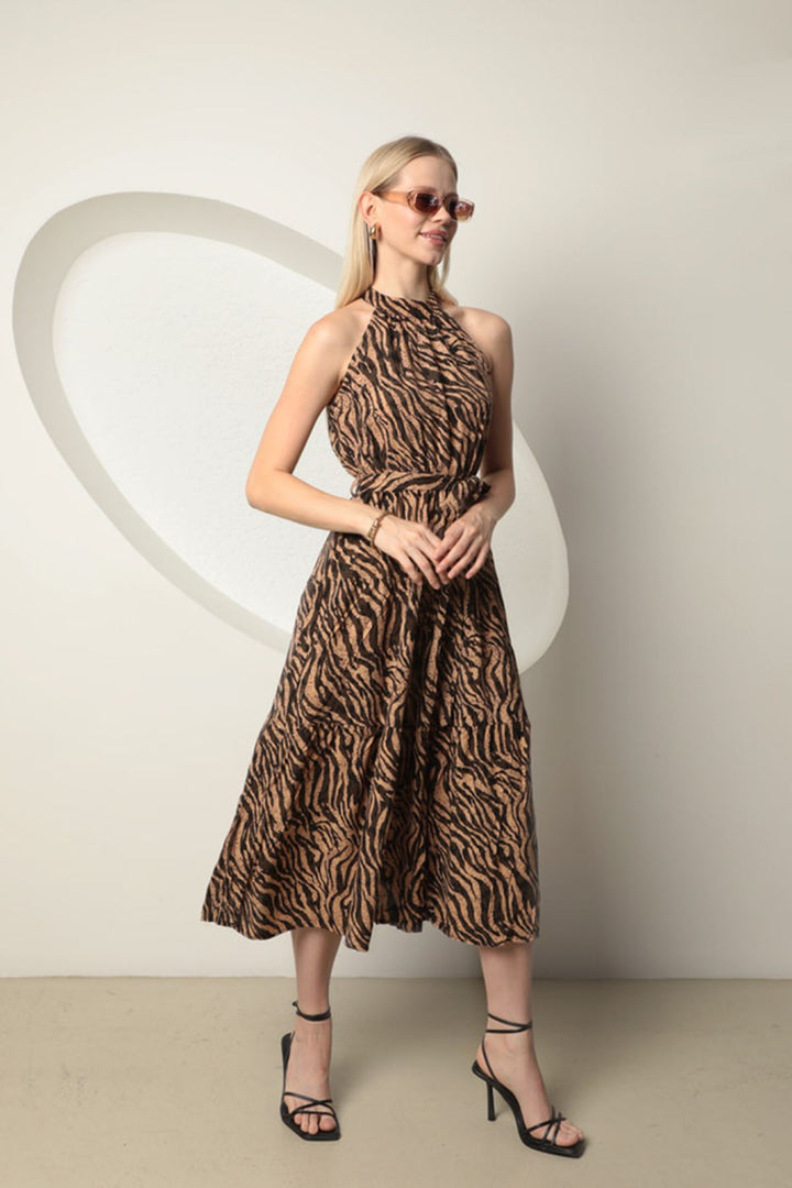 KKT Viscose Fabric Zebra Pattern Women's Dress-Brown - Peachtree City