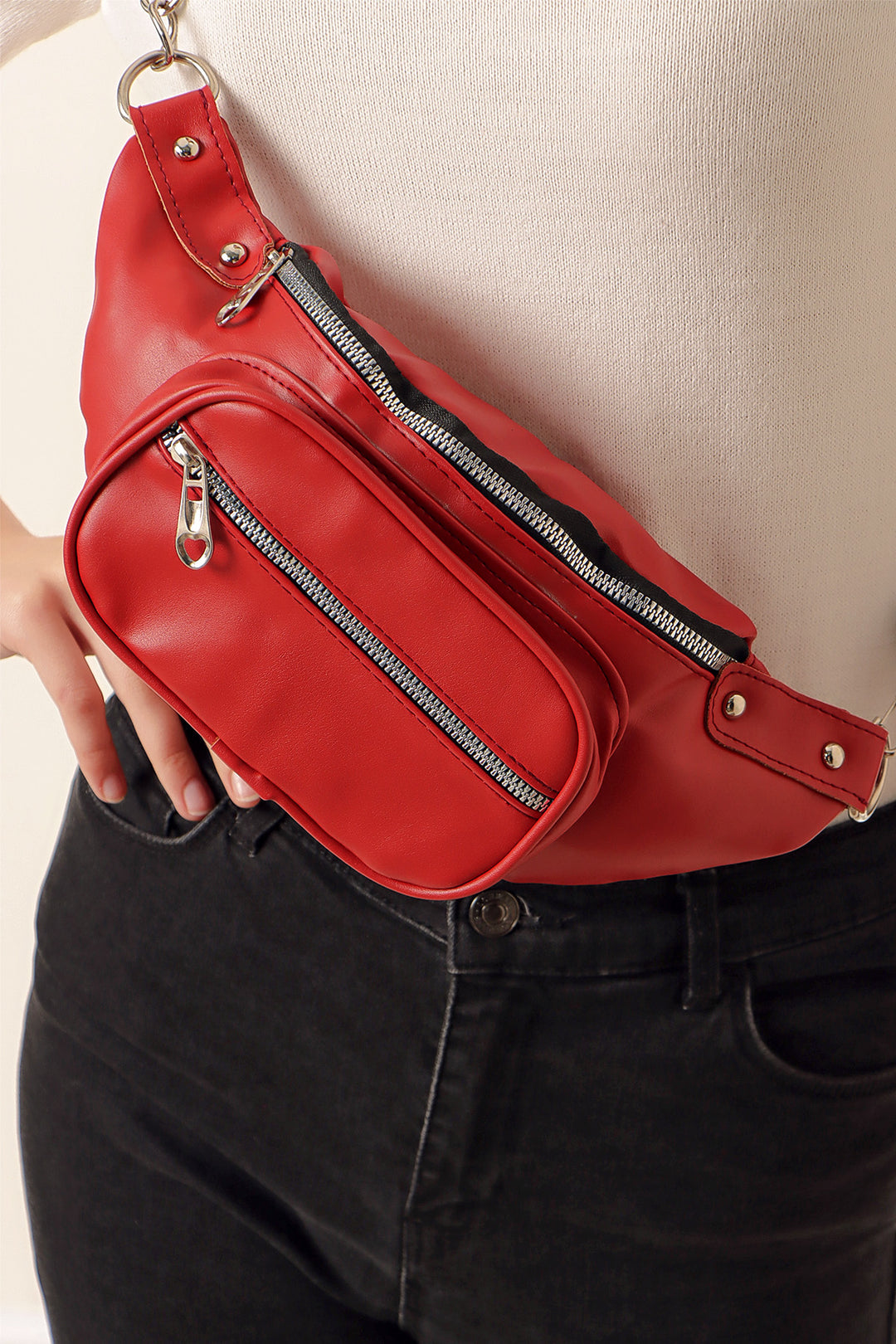 BGD Women Double Eyed Waist Bag - Red - Hot Springs