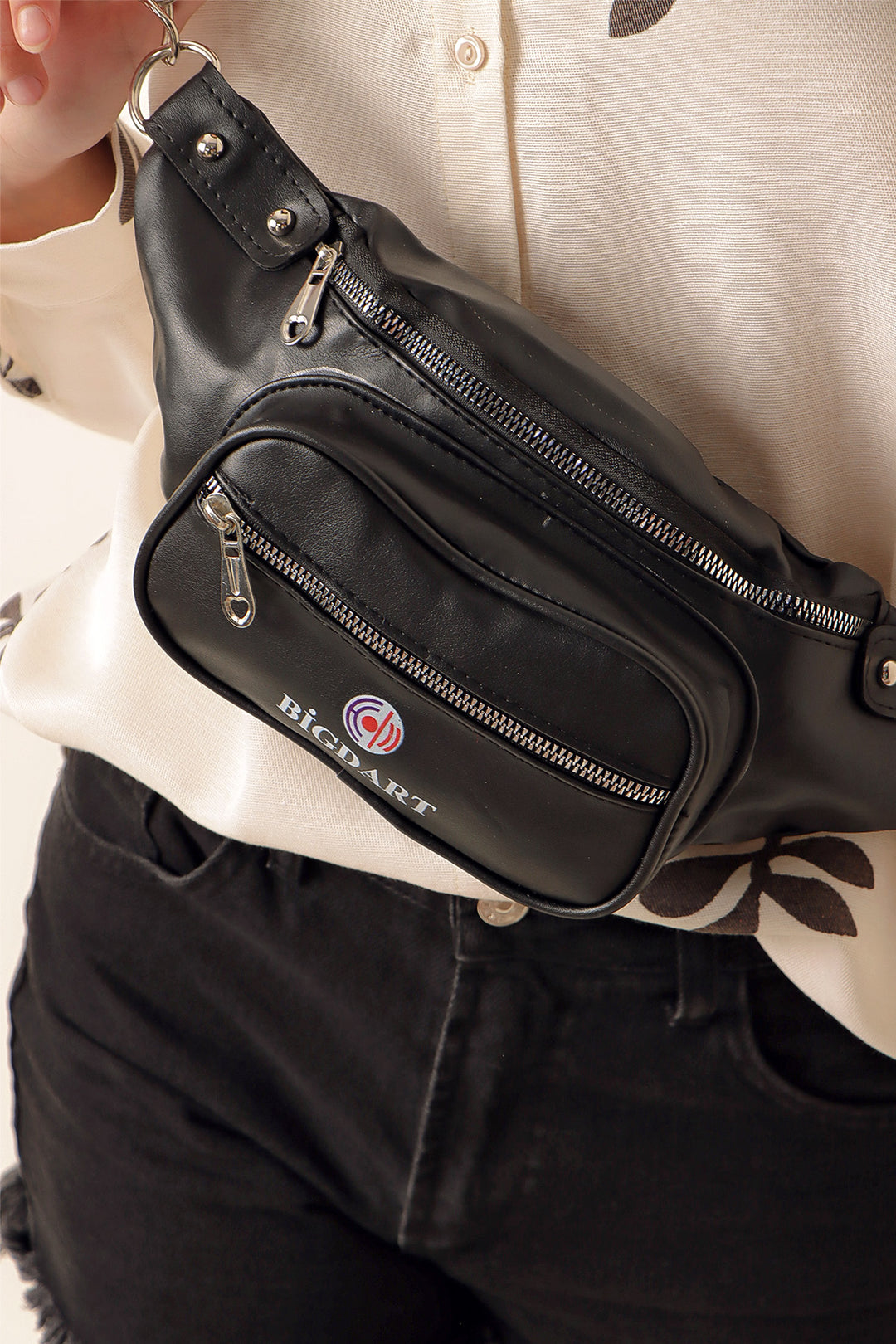 BGD Women Double Eyed Waist Bag - Plain Black - Spartanburg