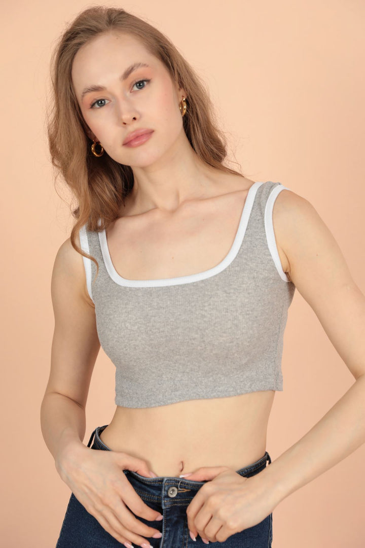 KKT Kaşkorse Kumaş Kadın Crop-Gri - هوبوكين