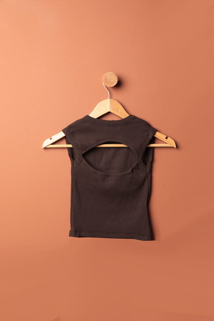KKT Camisole Fabric Crew Neck Open Front Women's Blouse-Brown - Velbert