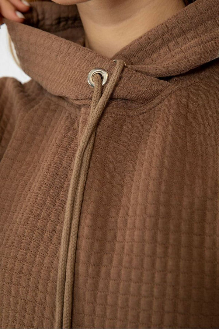 KKT Honeycomb Fabric Long Sleeve Hooded Hip Height Oversize Women Sweatshirt - Chanterelle  - Vila do Conde