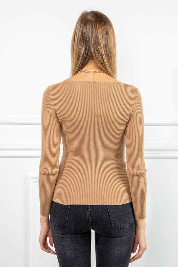 KKT Knitwear Fabric V Neck Full Fit Women Cardigan-Light Brown - Ciudad Victoria