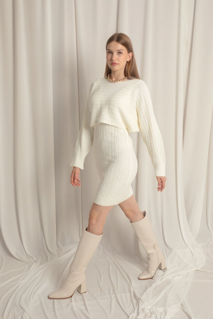 KKT Ecru Dress Set with Knitted Fabric Sweater - Coventry