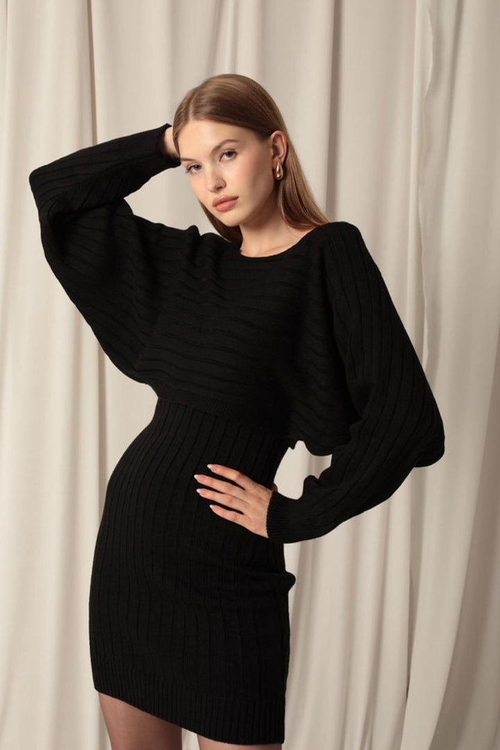 KKT Black Dress Set with Knitted Fabric Sweater - Texcoco