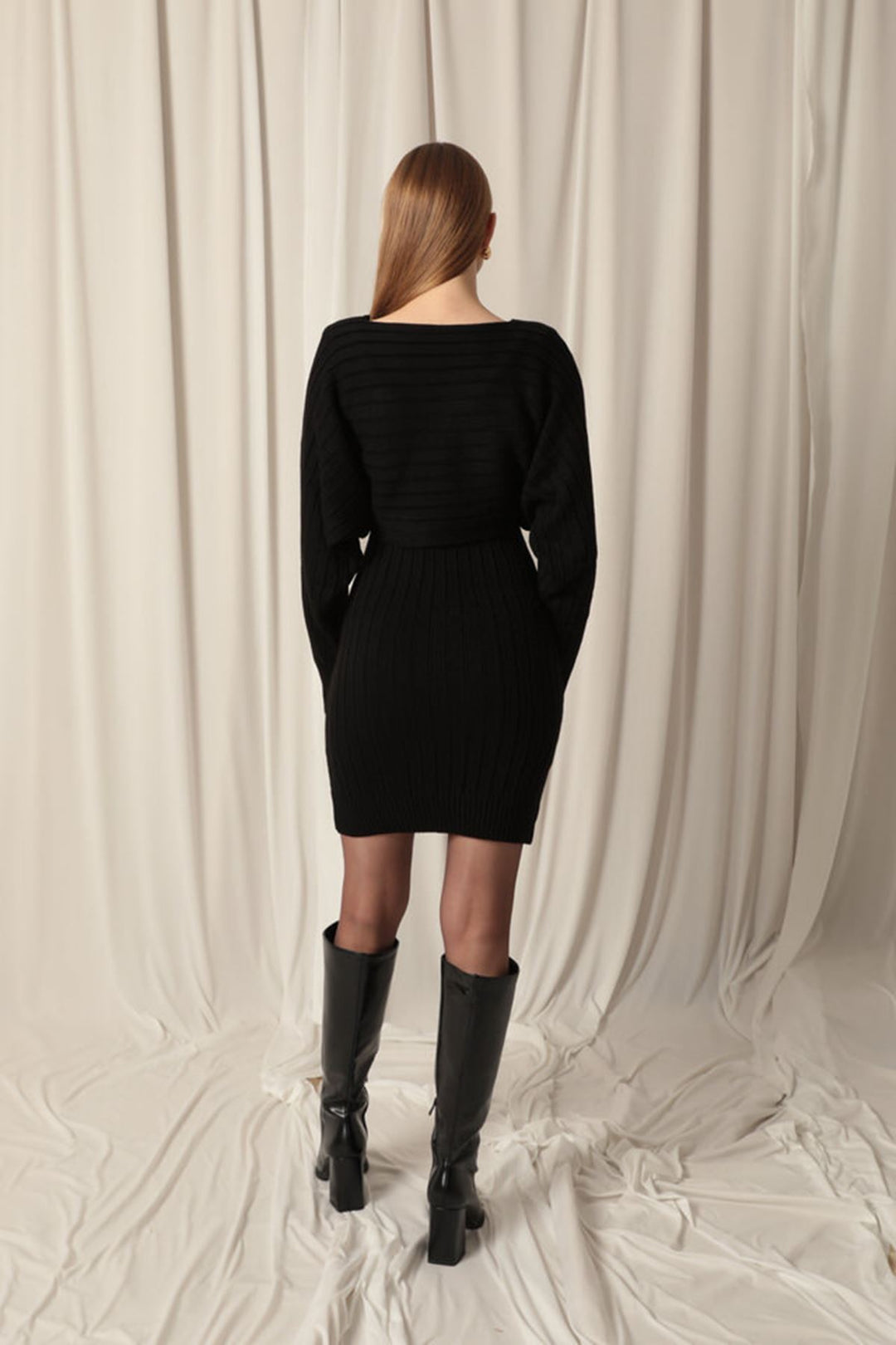 KKT Black Dress Set with Knitted Fabric Sweater - Texcoco