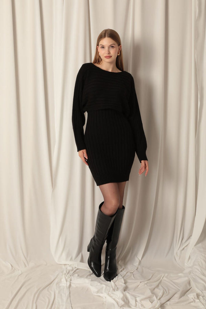 KKT Black Dress Set with Knitted Fabric Sweater - Texcoco
