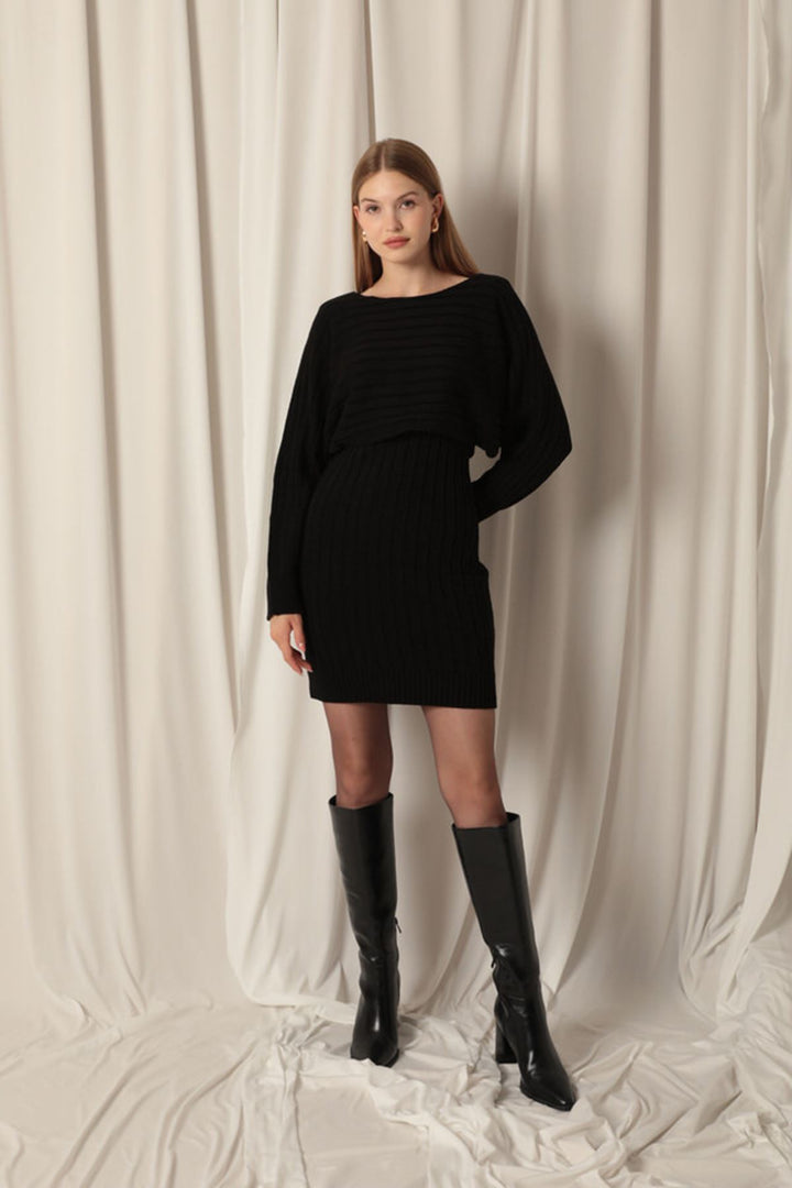 KKT Black Dress Set with Knitted Fabric Sweater - Texcoco