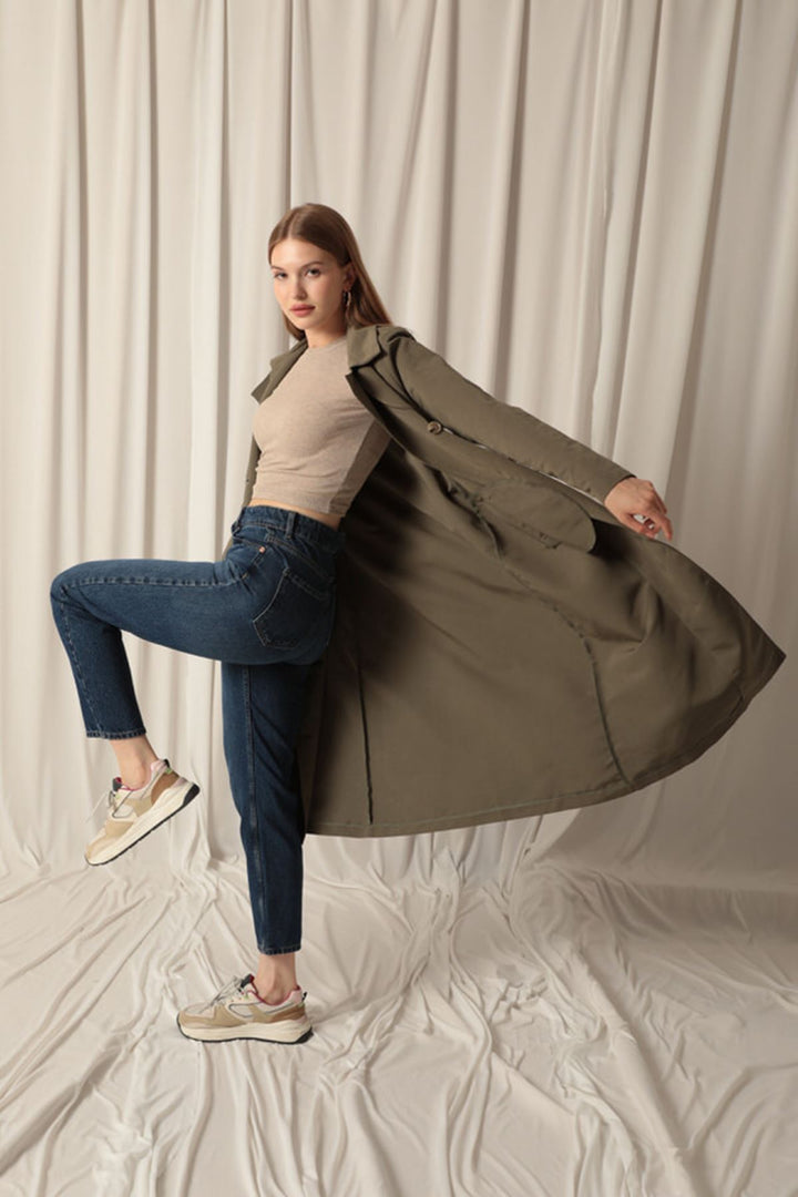 KKT Torino Fabric Liquid Proof Maxi Length Women's Khaki Trench Coat - Kalinkavichy