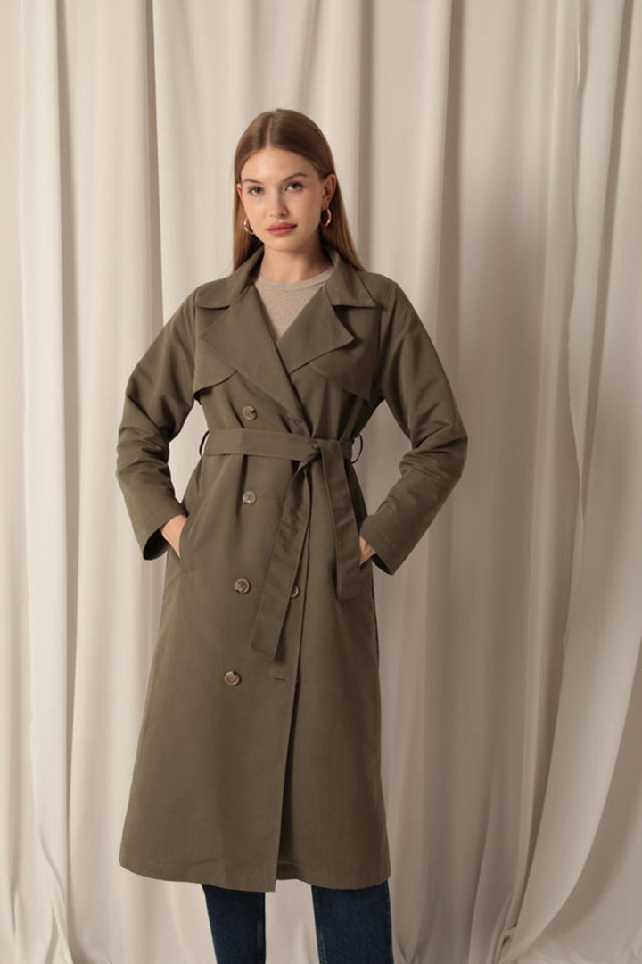 KKT Torino Fabric Liquid Proof Maxi Length Women's Khaki Trench Coat - Kalinkavichy