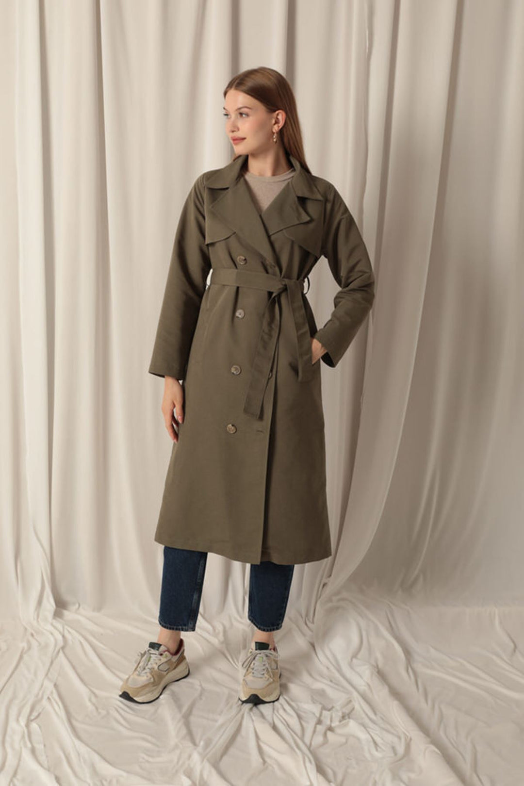 KKT Torino Fabric Liquid Proof Maxi Length Women's Khaki Trench Coat - Kalinkavichy