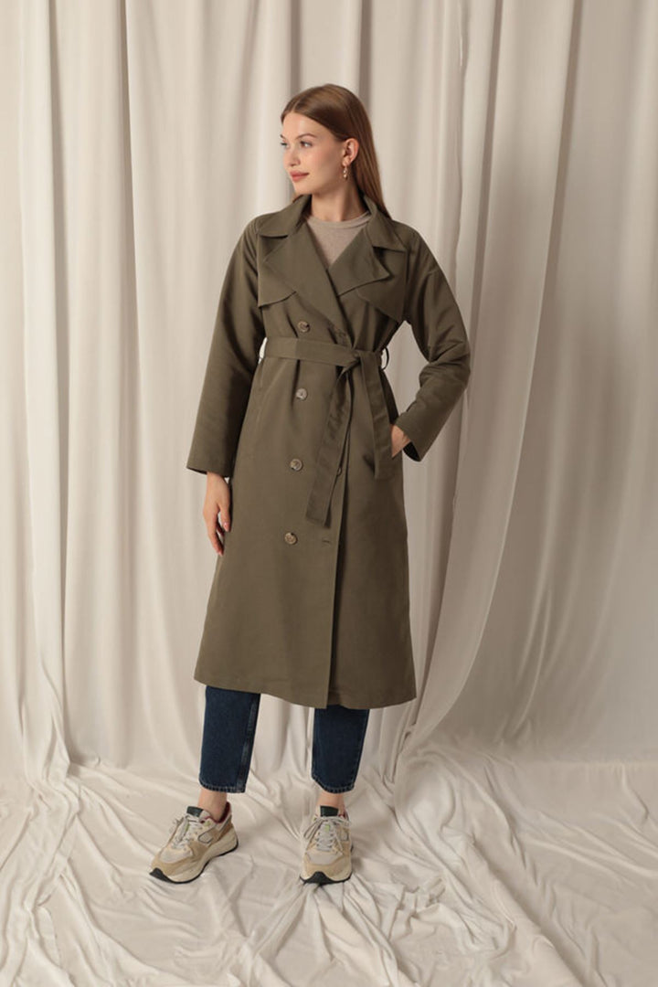 KKT Torino Fabric Liquid Proof Maxi Length Women's Khaki Trench Coat - Kalinkavichy