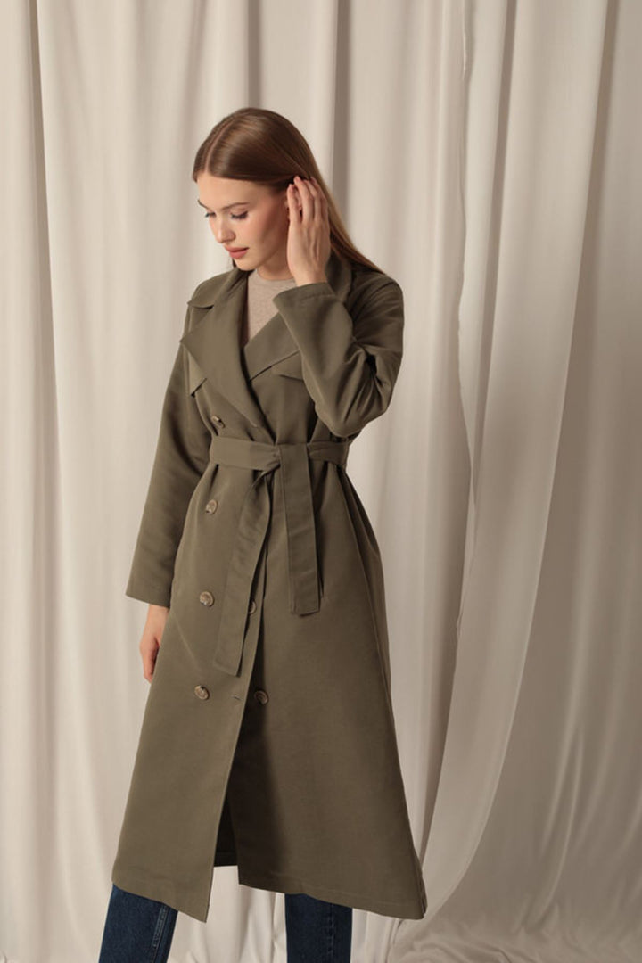 KKT Torino Fabric Liquid Proof Maxi Length Women's Khaki Trench Coat - Kalinkavichy