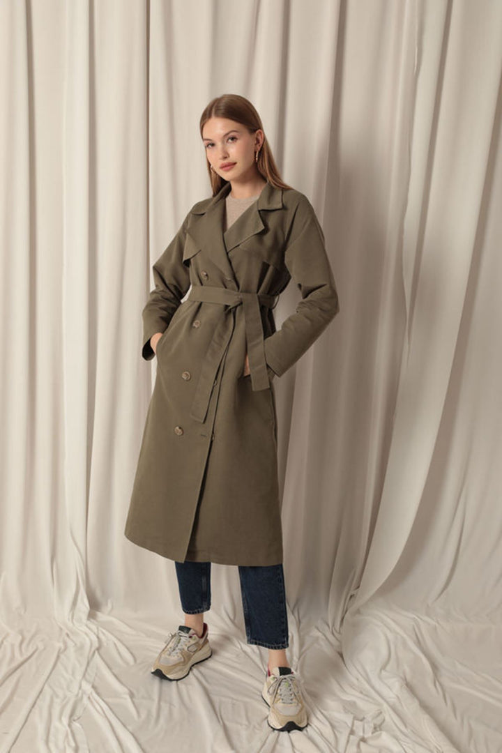 KKT Torino Fabric Liquid Proof Maxi Length Women's Khaki Trench Coat - Kalinkavichy
