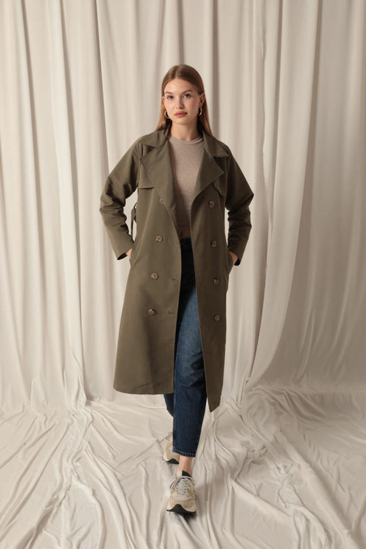 KKT Torino Fabric Liquid Proof Maxi Length Women's Khaki Trench Coat - Kalinkavichy