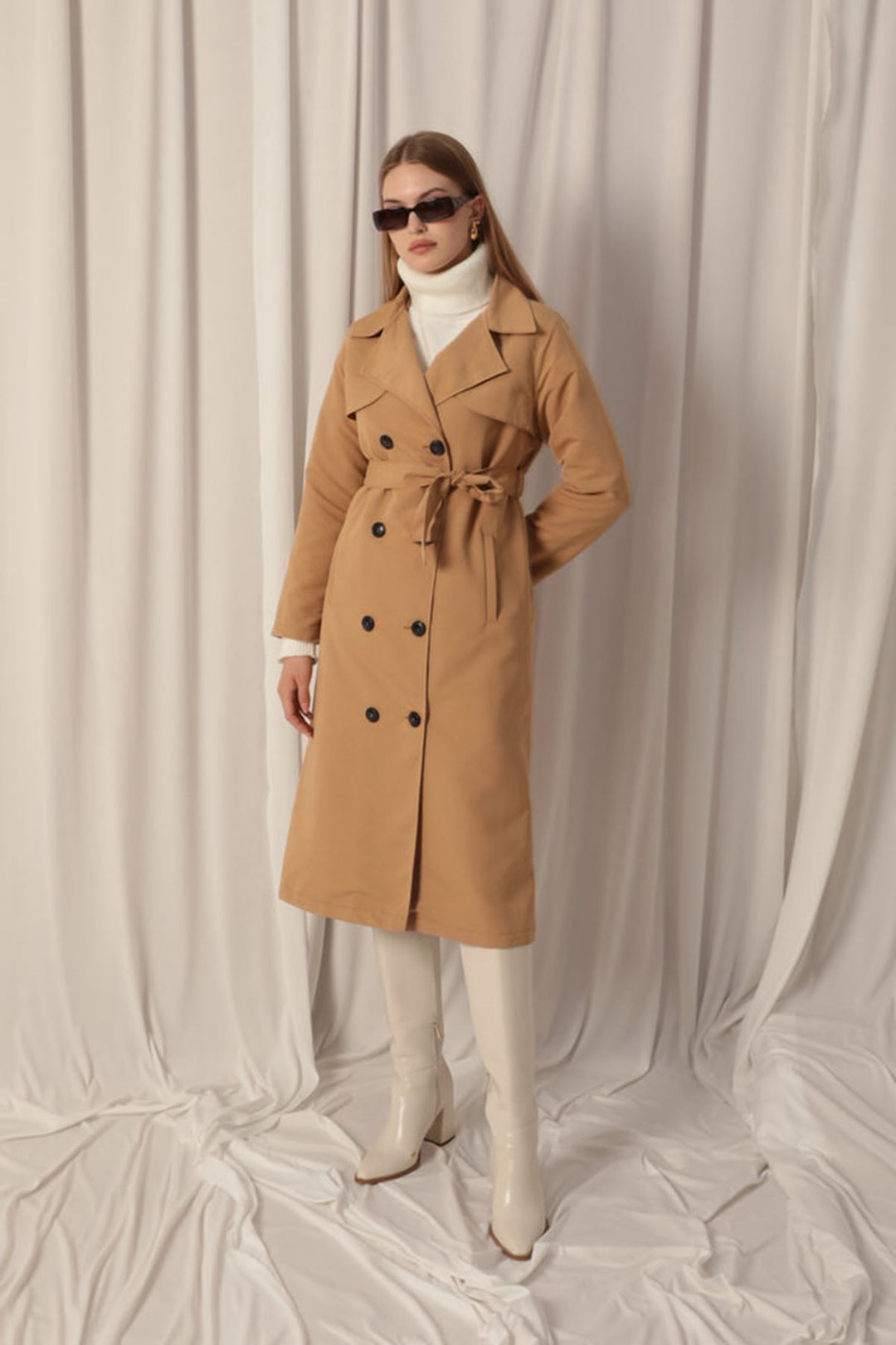 KKT Torino Fabric Liquid Proof Maxi Length Women's Camel Trench Coat - Montesilvano