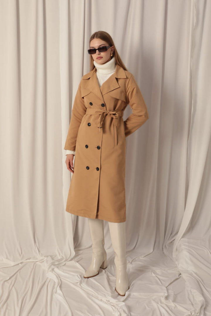KKT Torino Fabric Liquid Proof Maxi Length Women's Camel Trench Coat - Montesilvano