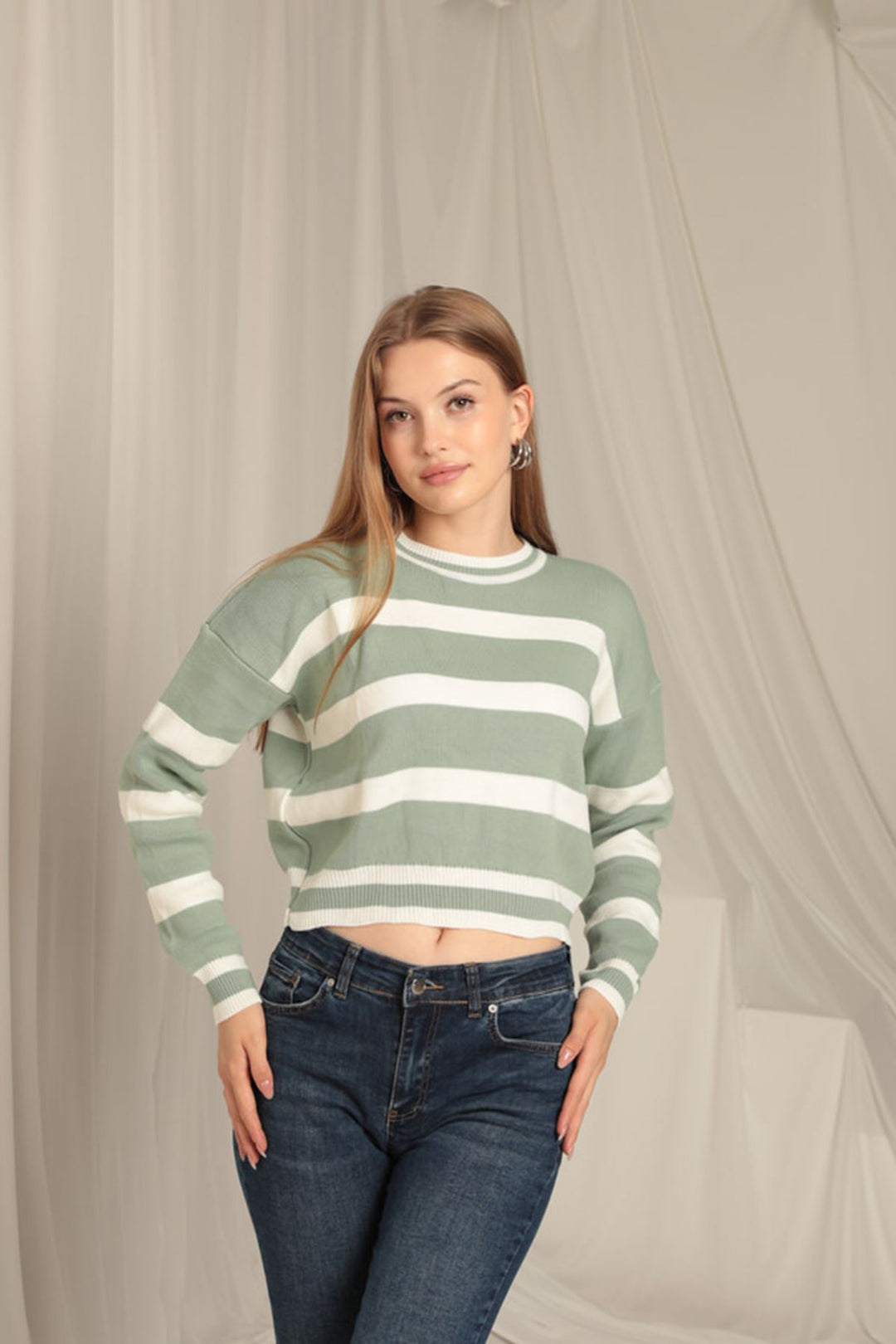 KKT Knitwear Fabric Striped Women's Mint Sweater - Randolph