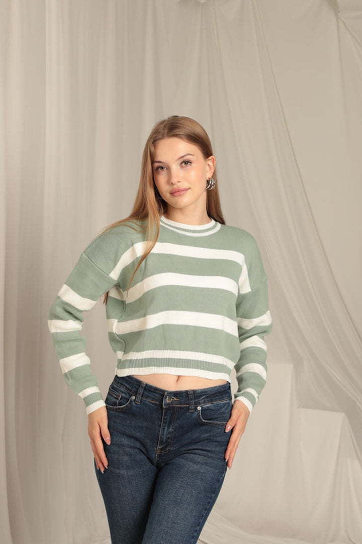 KKT Knitwear Fabric Striped Women's Mint Sweater - Randolph
