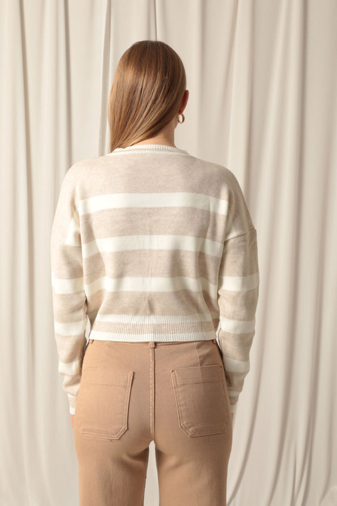 KKT Knitwear Fabric Striped Women's Stone Sweater - Kamen