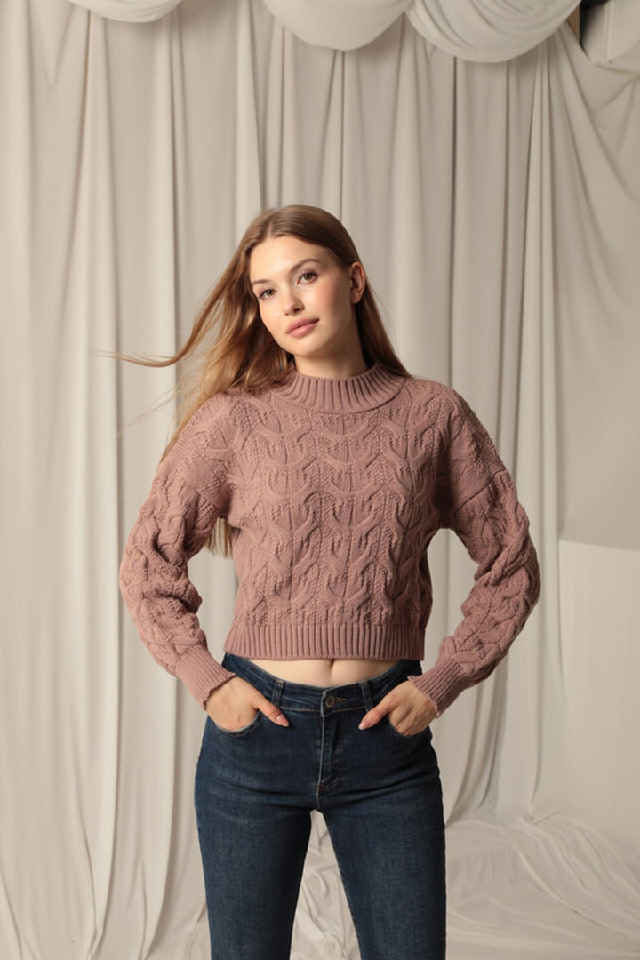 KKT Knitwear Fabric Knit Detailed Women's Rose Sweater - Horsham