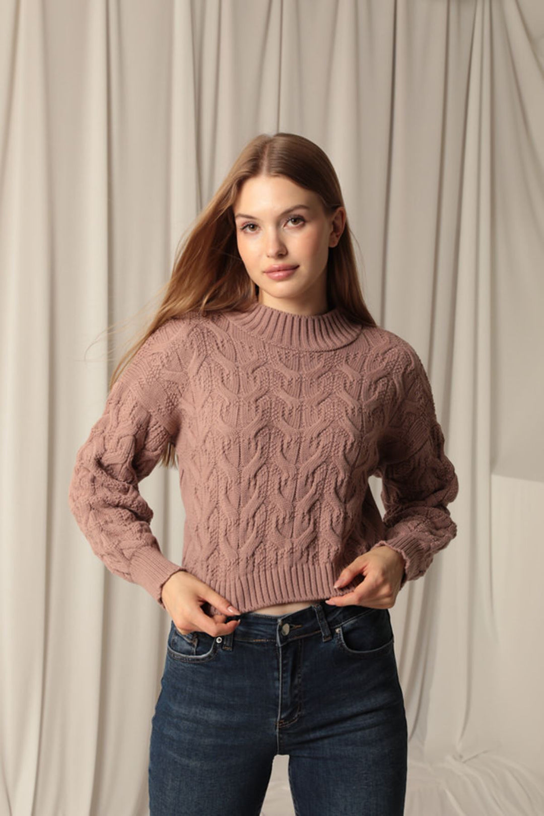 KKT Knitwear Fabric Knit Detailed Women's Rose Sweater - Horsham