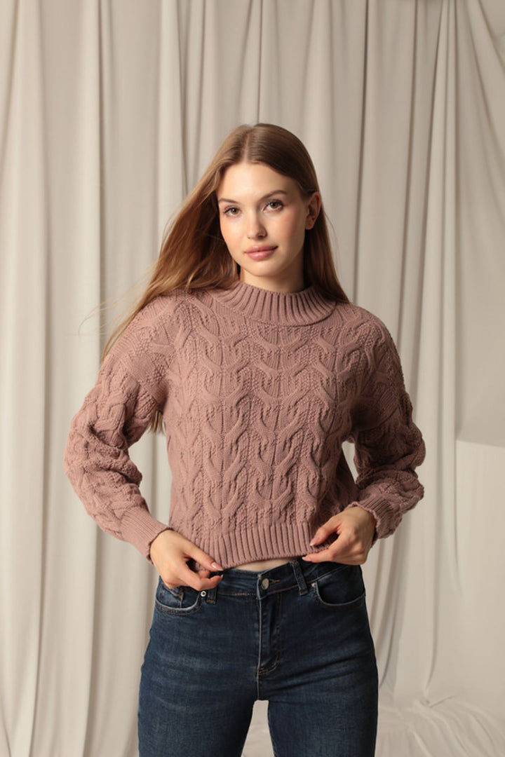 KKT Knitwear Fabric Knit Detailed Women's Rose Sweater - Horsham