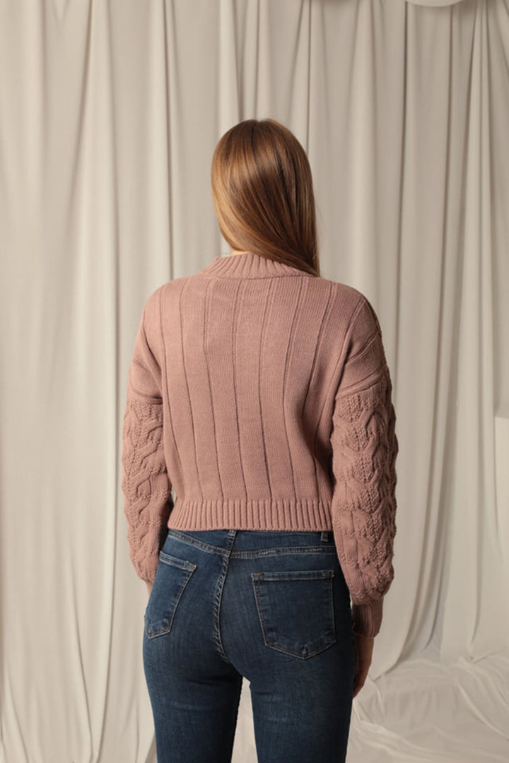 KKT Knitwear Fabric Knit Detailed Women's Rose Sweater - Horsham