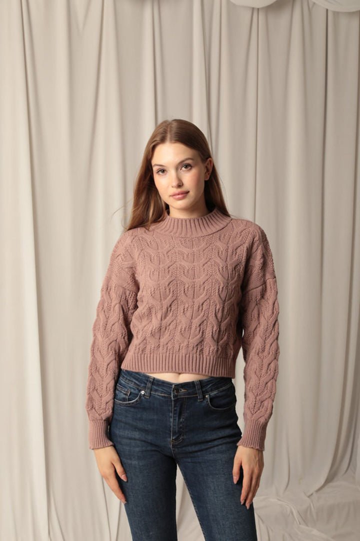 KKT Knitwear Fabric Knit Detailed Women's Rose Sweater - Horsham