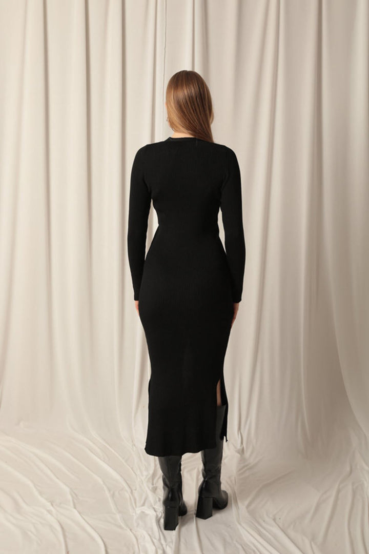 KKT Knitwear Fabric Buttoned Women's Black Dress - Derby