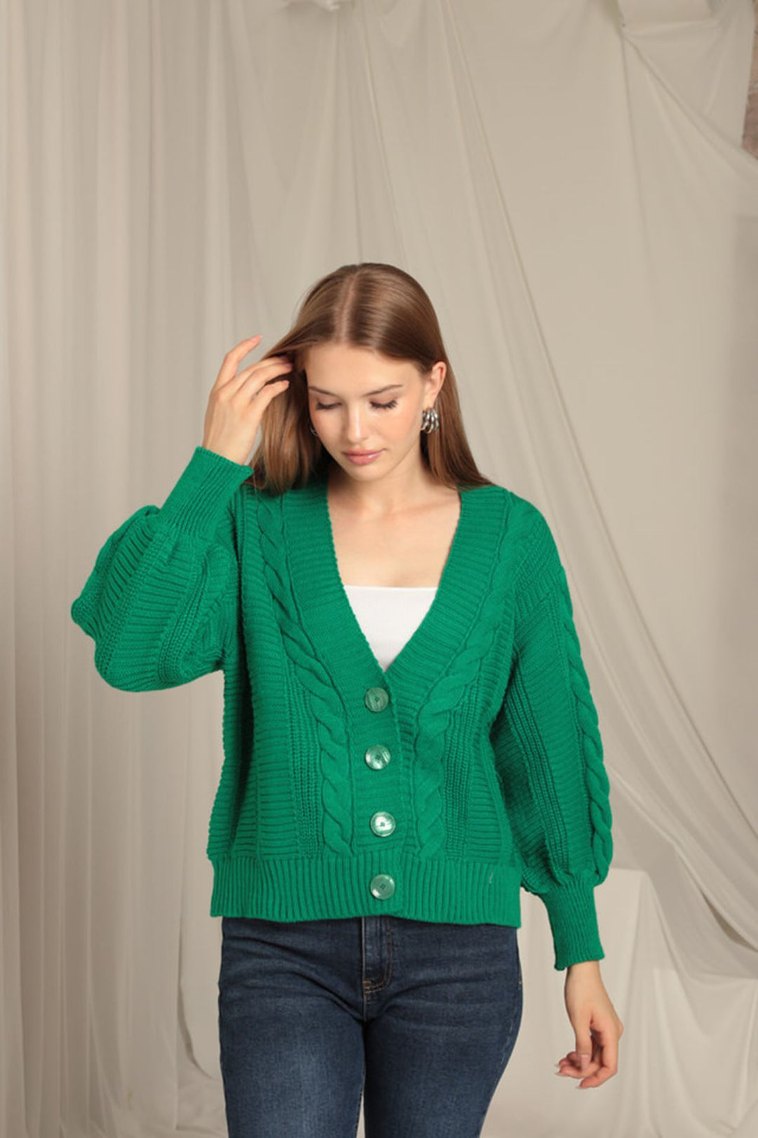 سترة KKT Knitwear مصنوعة من القماش المحبوك باللون الأخضر للنساء - Brookhaven