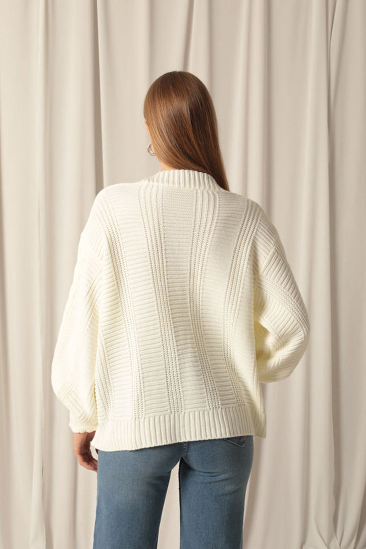 KKT Women's Ecru Cardigan with Knitwear Fabric Knit Detail - Marburg