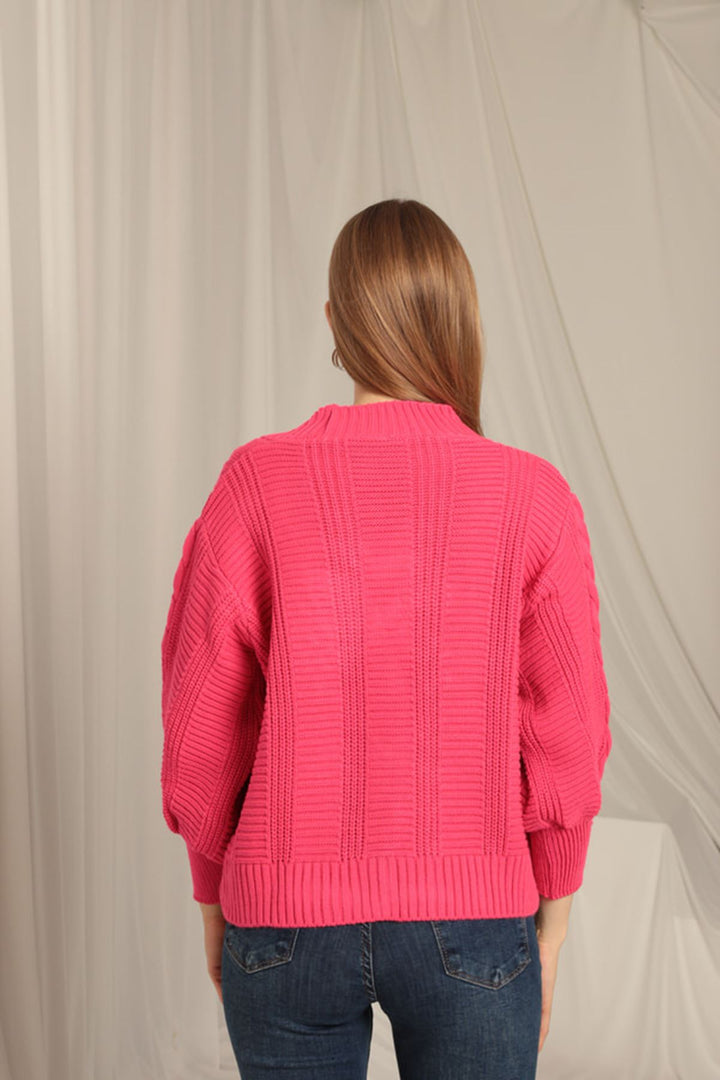 KKT Knitwear Fabric Knit Detailed Women's Fuchsia Cardigan - Rochester Hills
