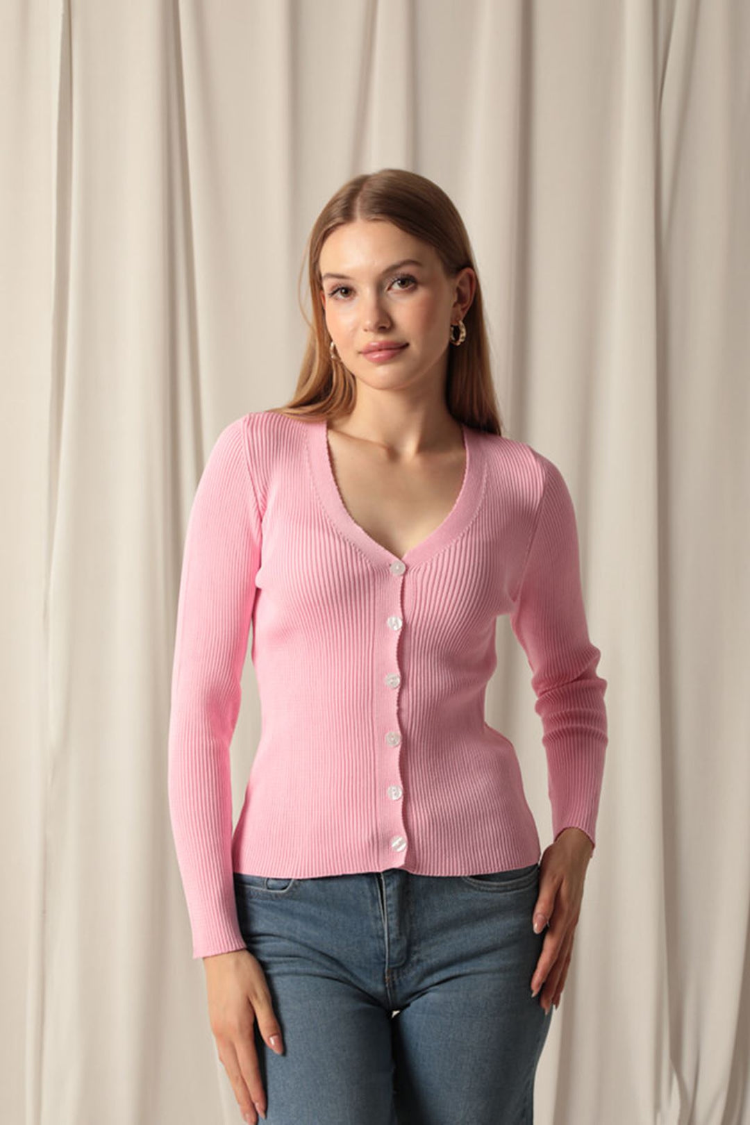 KKT Knitwear Fabric Buttoned Women's Pink Cardigan - Sintra