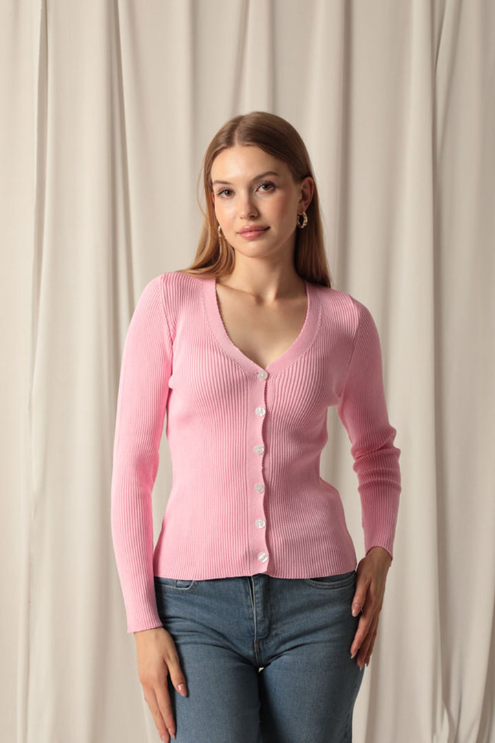 KKT Knitwear Fabric Buttoned Women's Pink Cardigan - Sintra