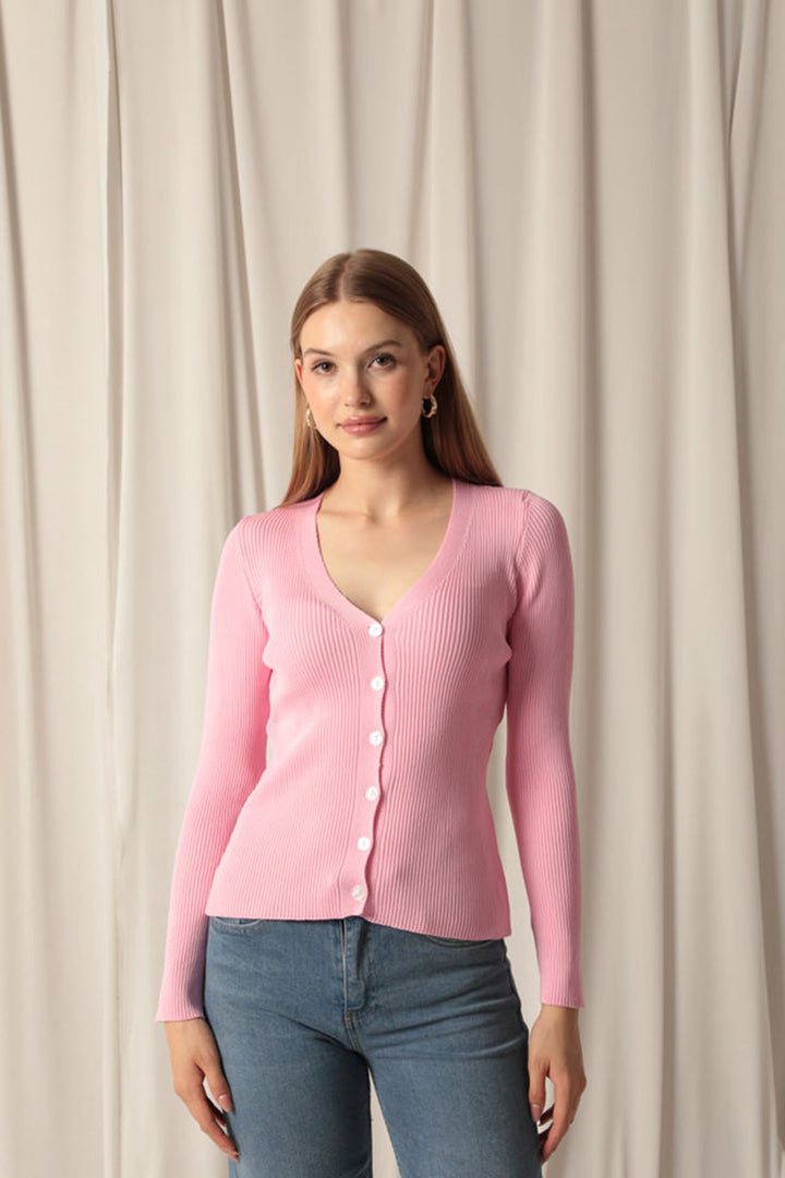 KKT Knitwear Fabric Buttoned Women's Pink Cardigan - Sintra