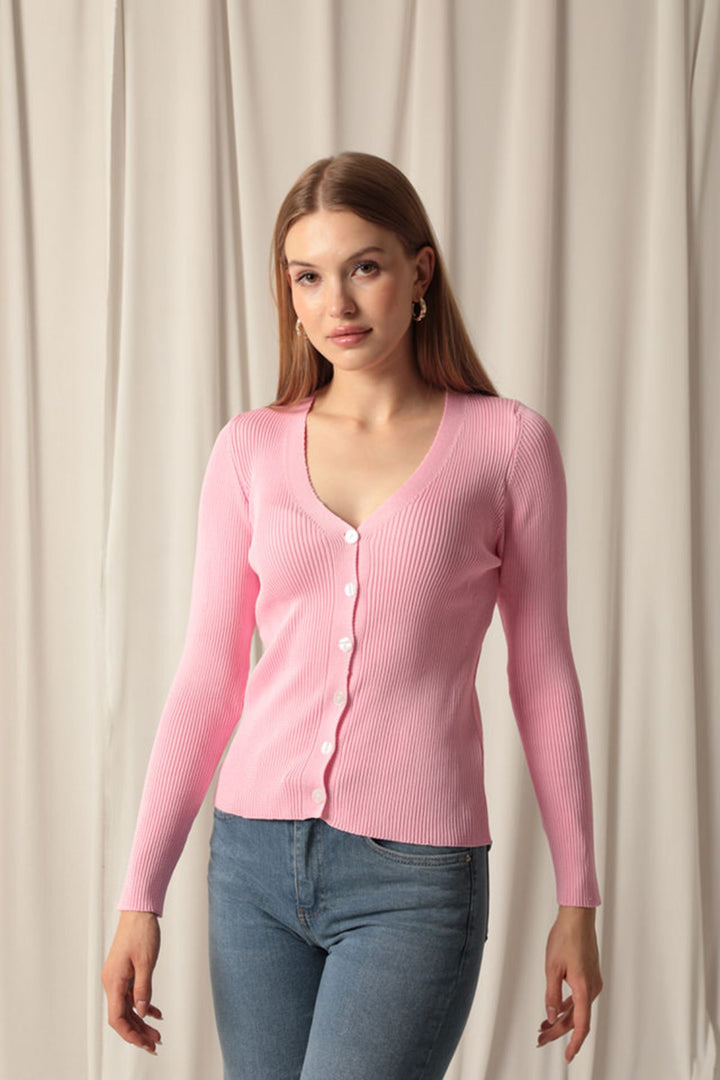 KKT Knitwear Fabric Buttoned Women's Pink Cardigan - Sintra