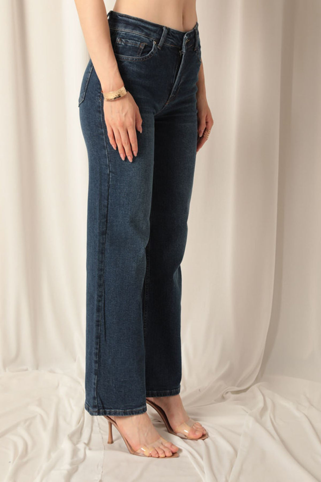 KKT Denim Fabric Wide Leg Women's Navy Blue Trousers - Mayagüez