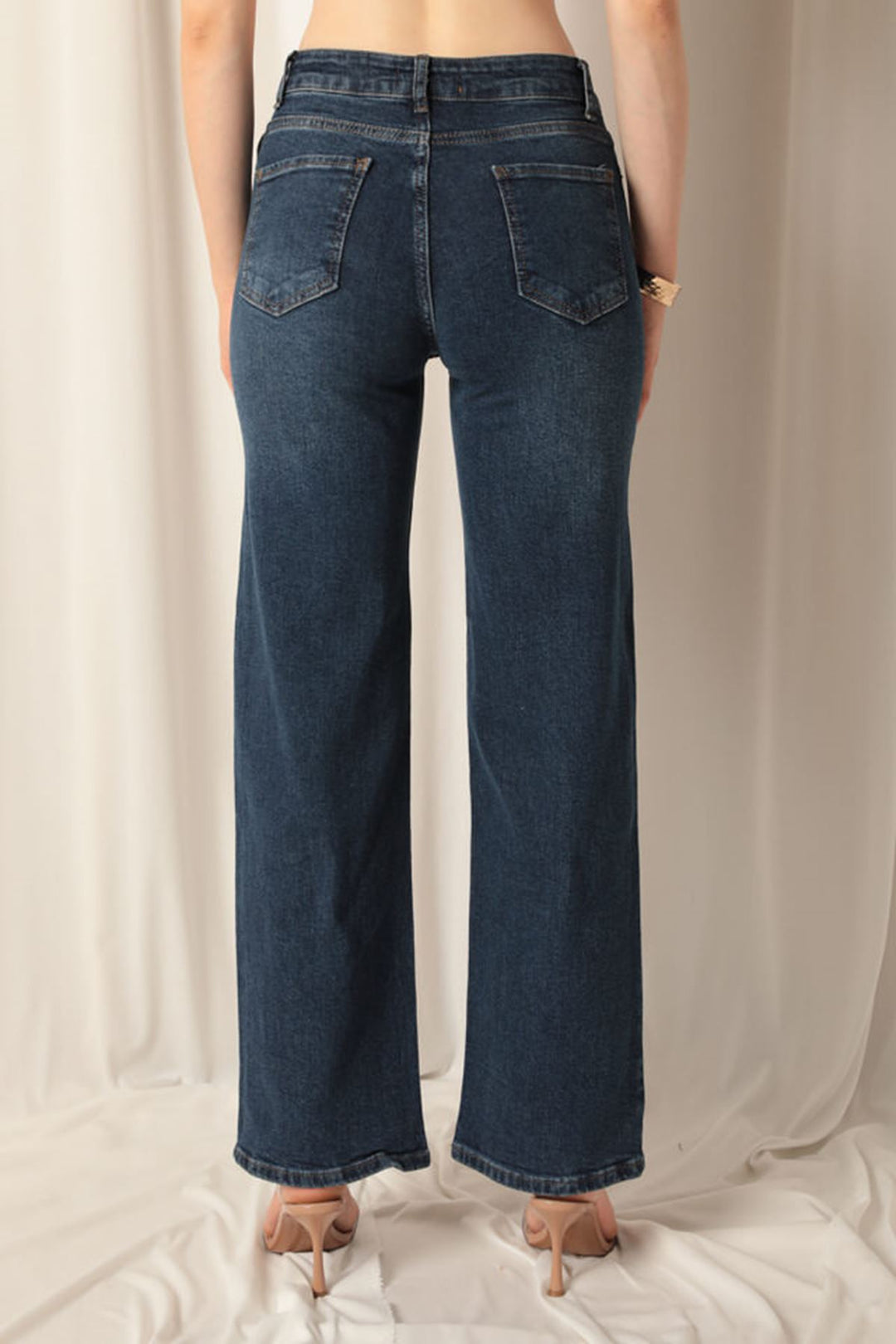 KKT Denim Fabric Wide Leg Women's Navy Blue Trousers - Mayagüez