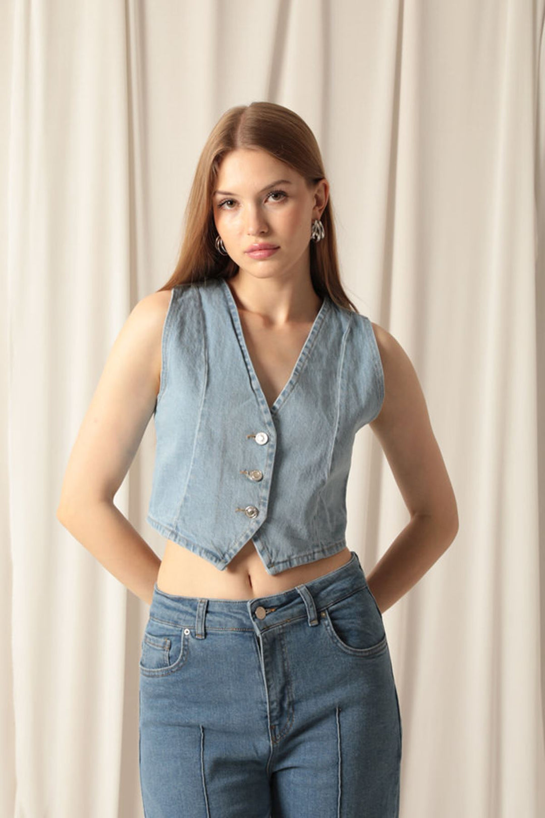 KKT Denim Fabric Women's Blue Vest - Autlán de Navarro