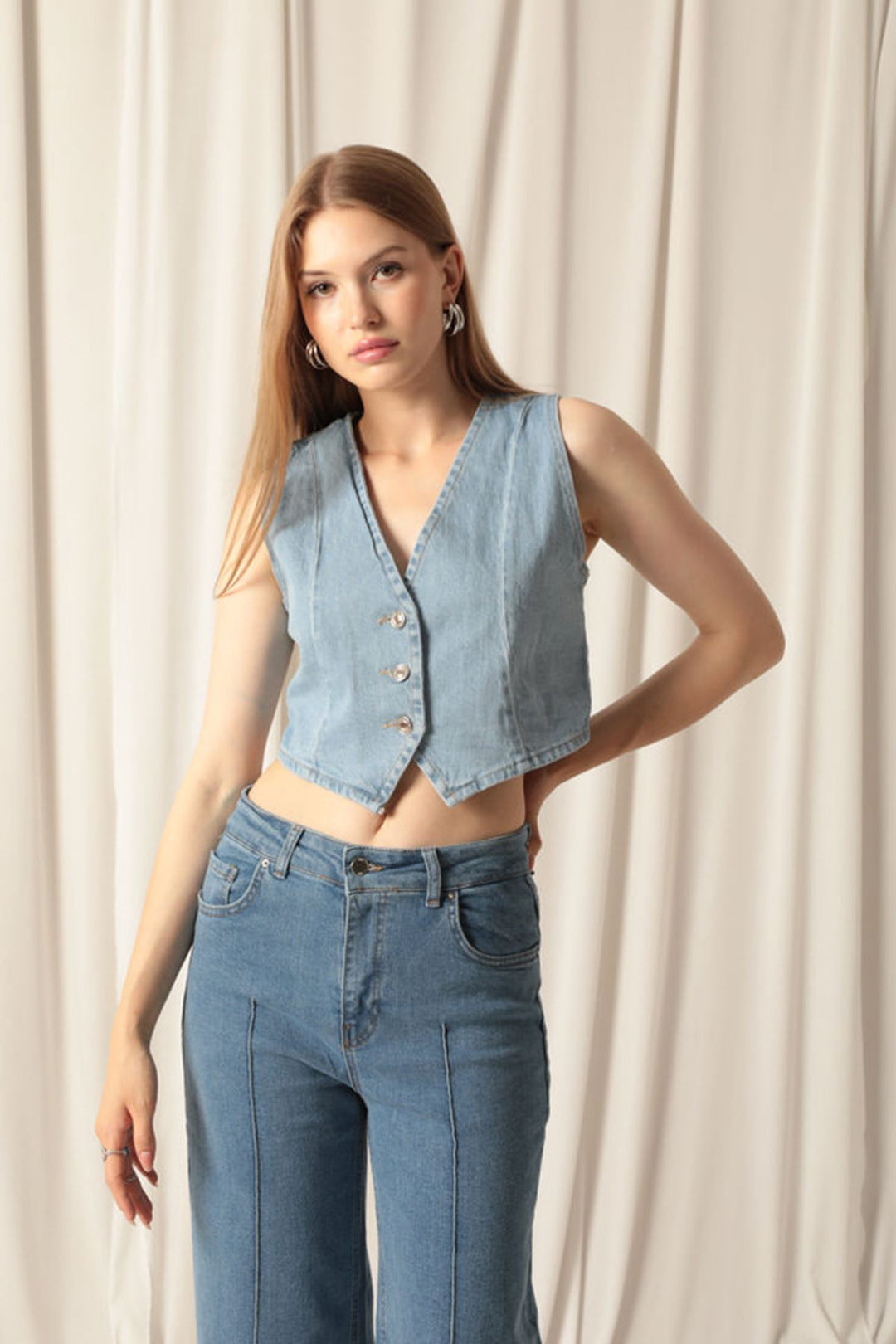 KKT Denim Fabric Women's Blue Vest - Autlán de Navarro