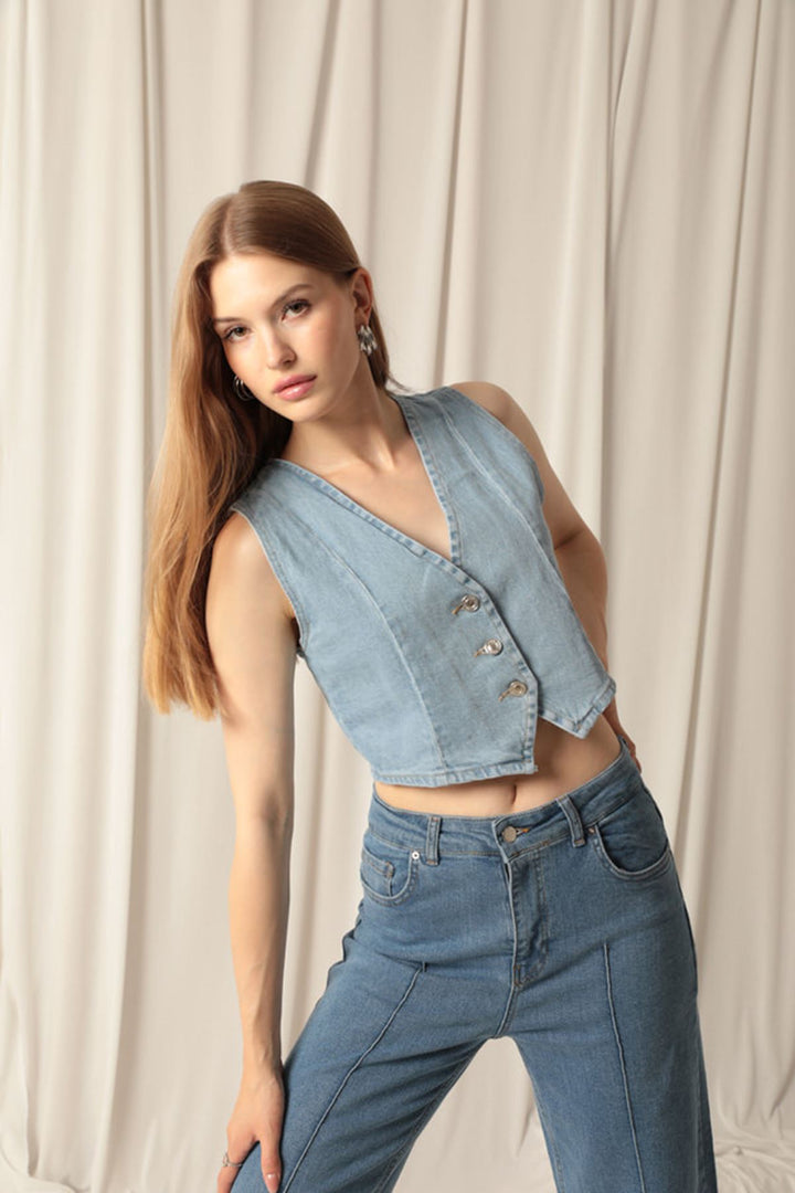 KKT Denim Fabric Women's Blue Vest - Autlán de Navarro