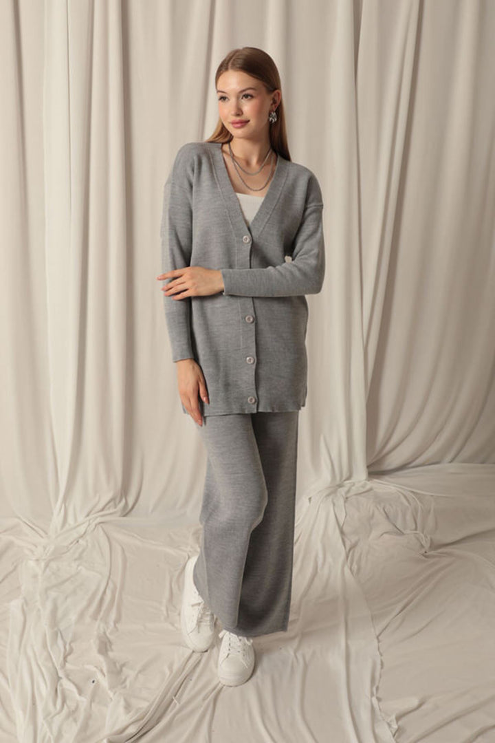 KKT Knitwear Fabric Plain Cardigan Women's Gray Suit - Plymouth