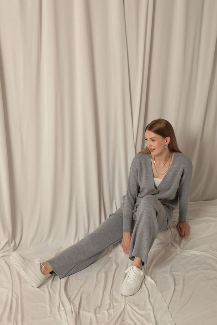 KKT Knitwear Fabric Plain Cardigan Women's Gray Suit - Plymouth