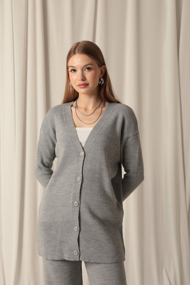 KKT Knitwear Fabric Plain Cardigan Women's Gray Suit - Plymouth