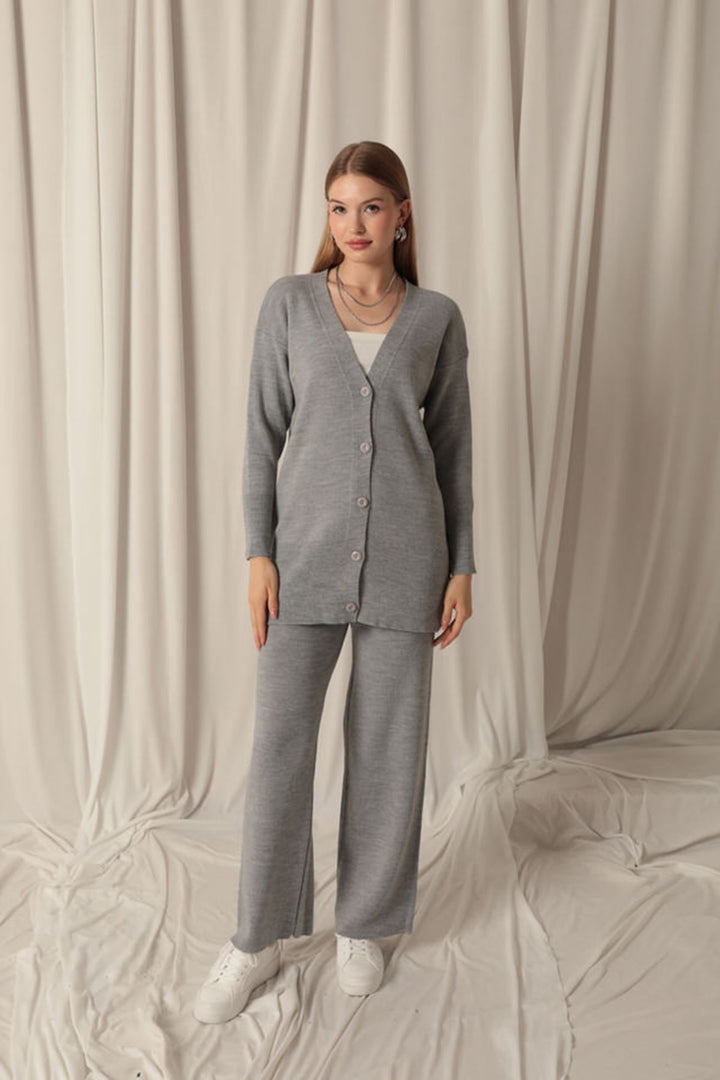 KKT Knitwear Fabric Plain Cardigan Women's Gray Suit - Plymouth