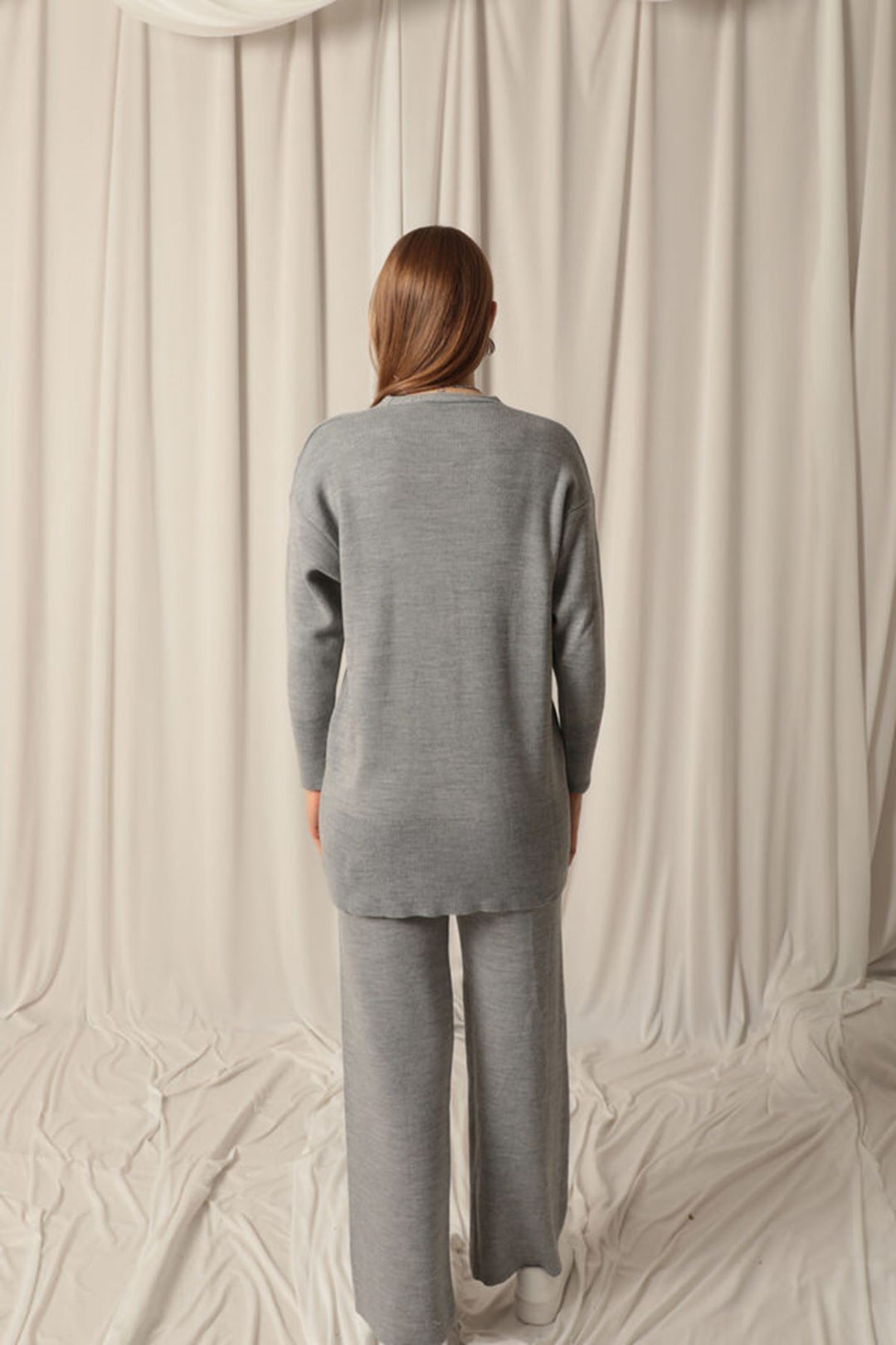 KKT Knitwear Fabric Plain Cardigan Women's Gray Suit - Plymouth