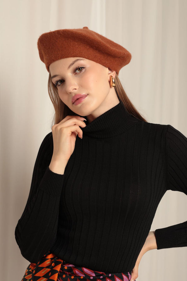 KKT Knitted Fabric Turtleneck Women's Black Blouse - Moers